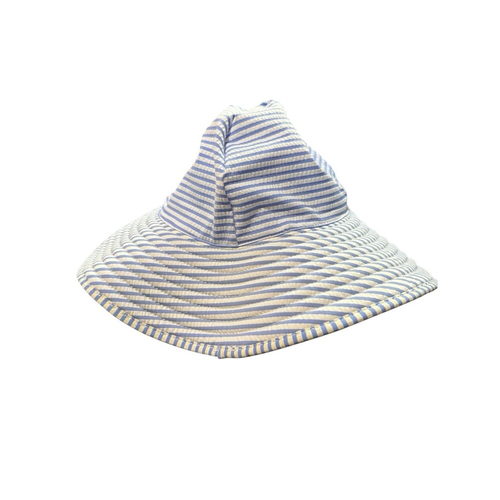 RuffleButts Girls Size 6-10 Blue White Stripe Wide Brim Sun Hat Beach